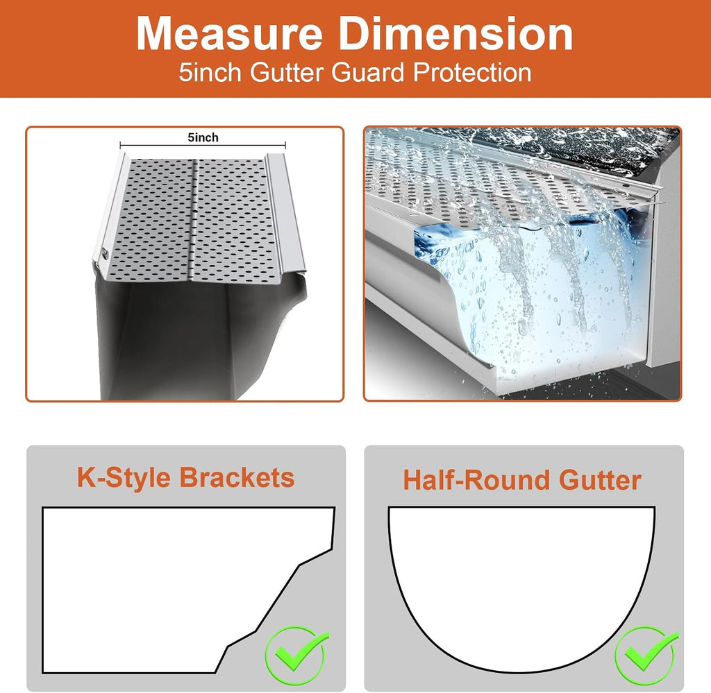 5 inch Gutter Guard, 13 Pack-52ft, Aluminum Rain Gutter Guard, DIY Leaf Filter Gutter Guard Protection Cover, Raptor