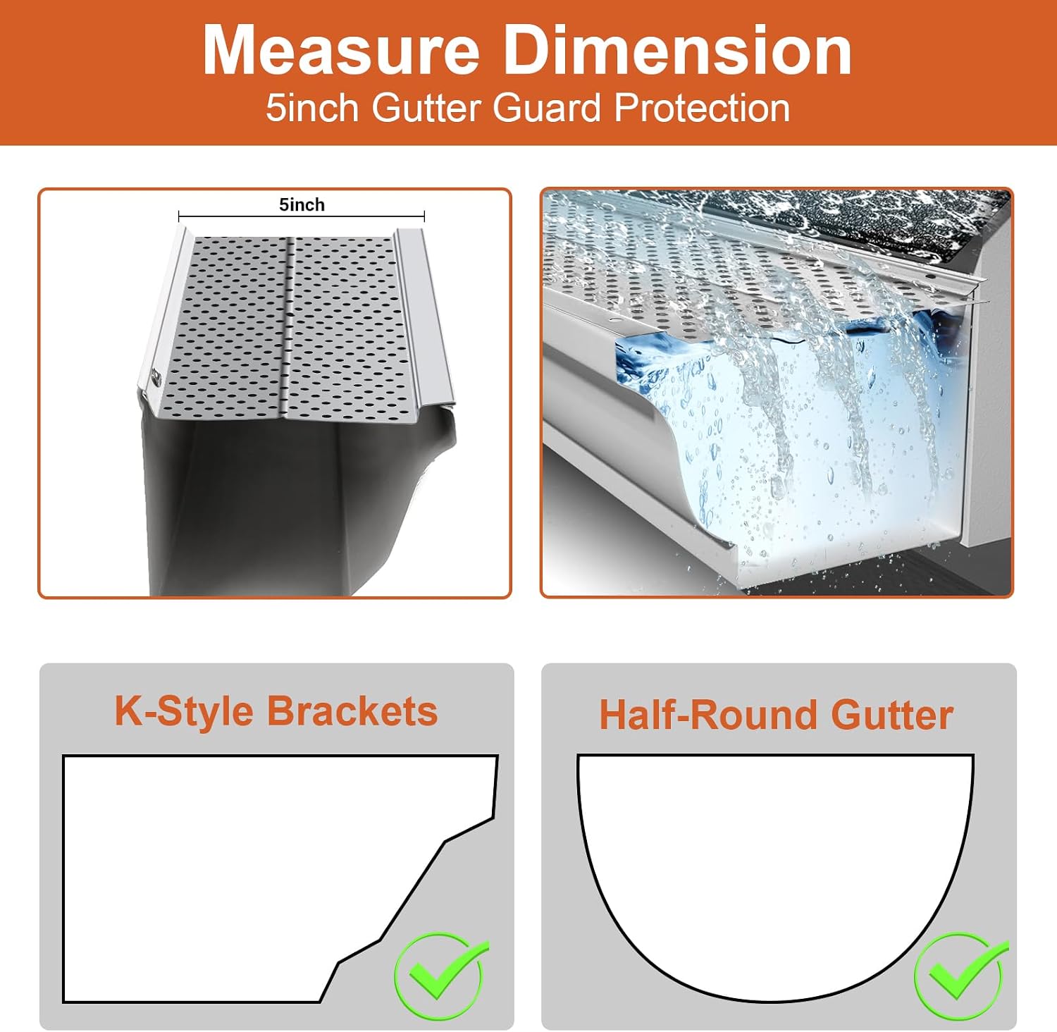 5 inch Gutter Guard, 13 Pack-52ft, Aluminum Rain Gutter Guard, DIY Leaf Filter Gutter Guard Protection Cover, Raptor