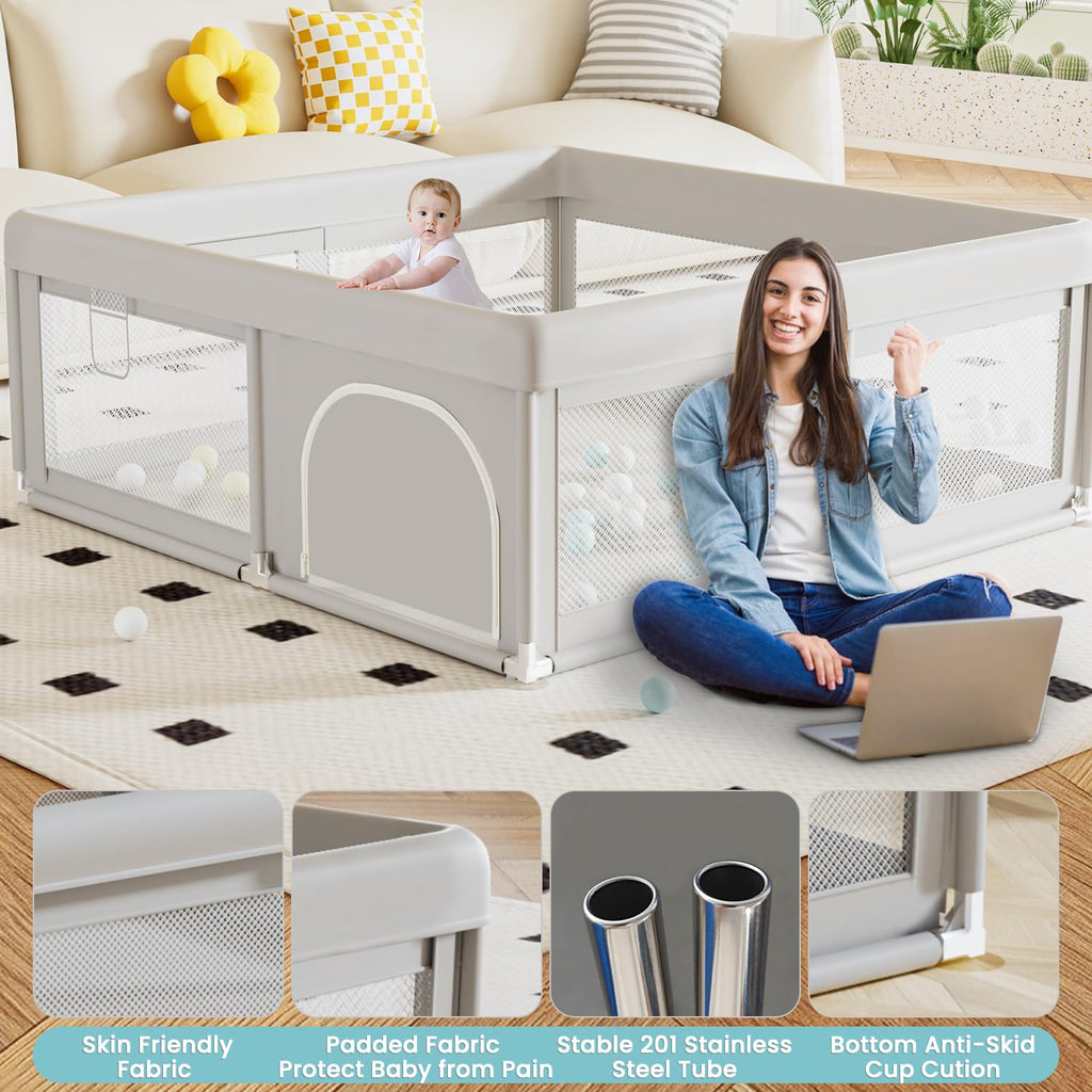 Baby Playpen 50x50 Inch, Play Pens for Babies and Toddlers Baby Fence Play Yards for Indoor & Outdoor with Breathable