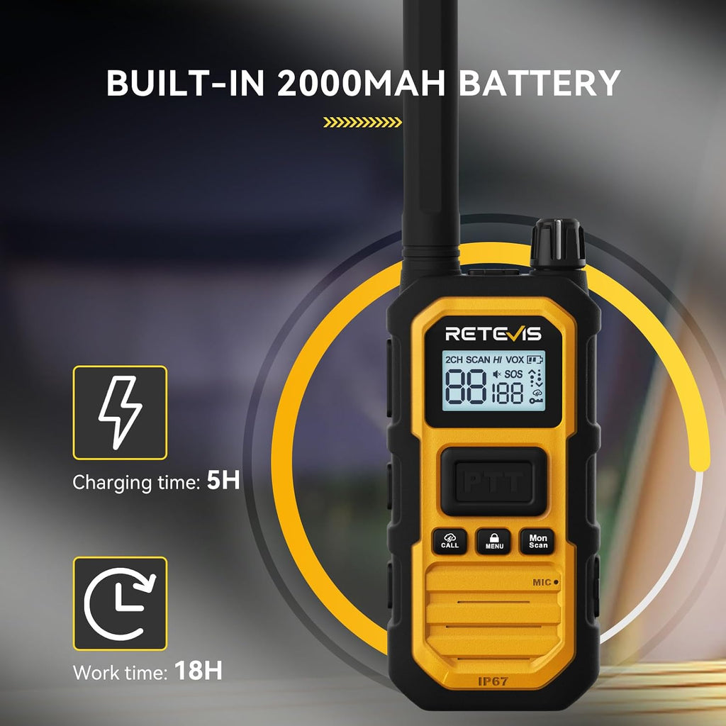 RB48PLUS GMRS Walkie Talkies Long Range,IP67 Waterproof 2 Way Radio | Repeater Capable, Dual PTT, Vibration Alert