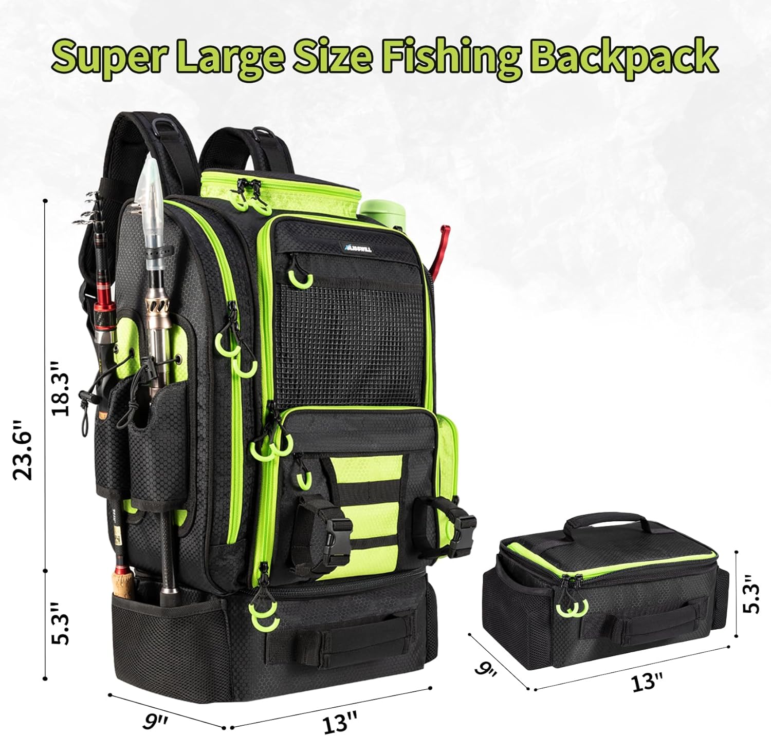 Large Fishing Backpack with Cooler for 3 Tackle Boxes - Fishing Bag with Rod Holders for Camping and Hiking