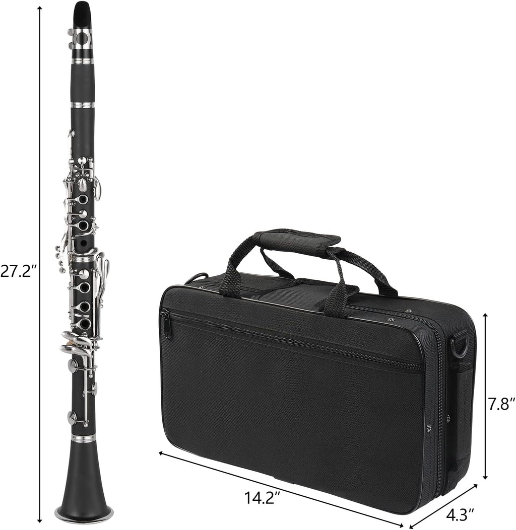 B Flat Clarinet with Gig Case for Beginners Student, Black | Band & Orchestra Bakelite Clarinete Set, Musical