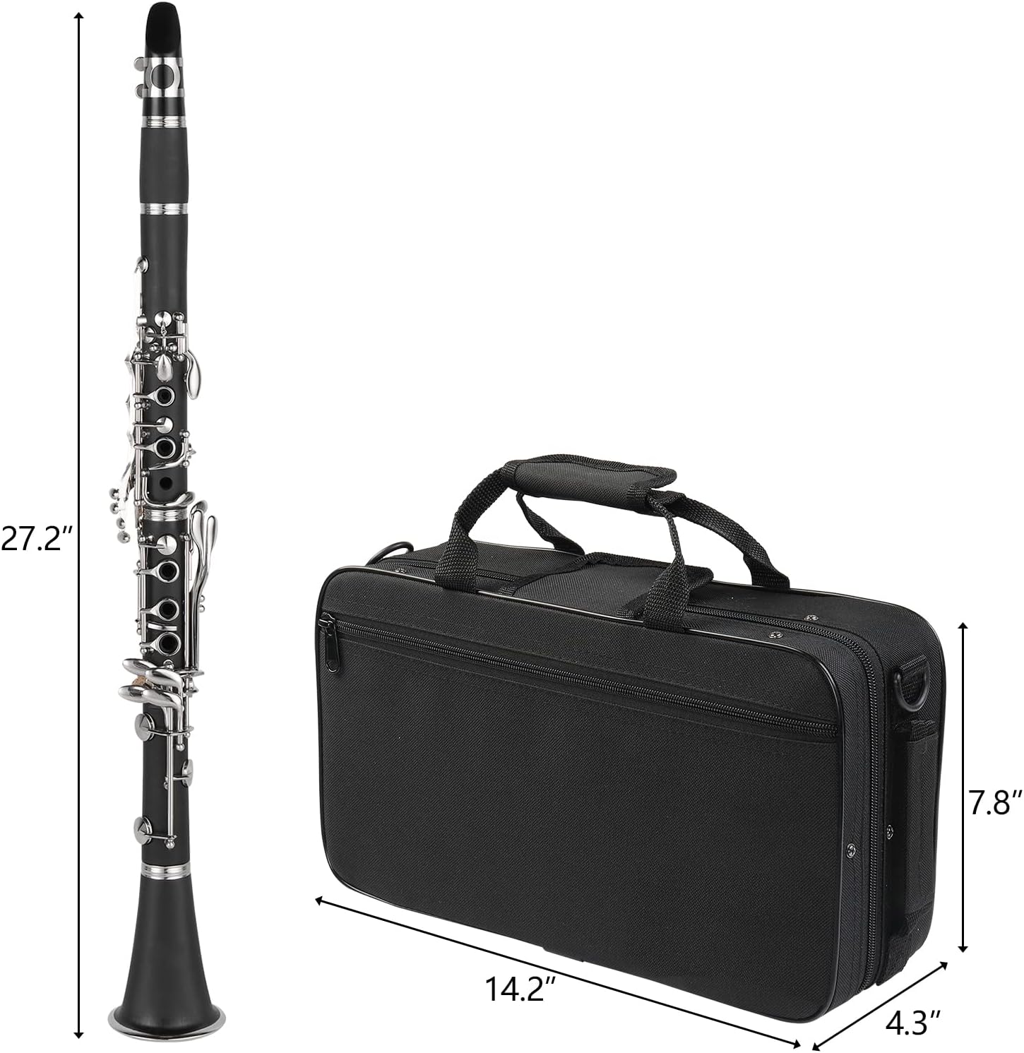 B Flat Clarinet with Gig Case for Beginners Student, Black | Band & Orchestra Bakelite Clarinete Set, Musical