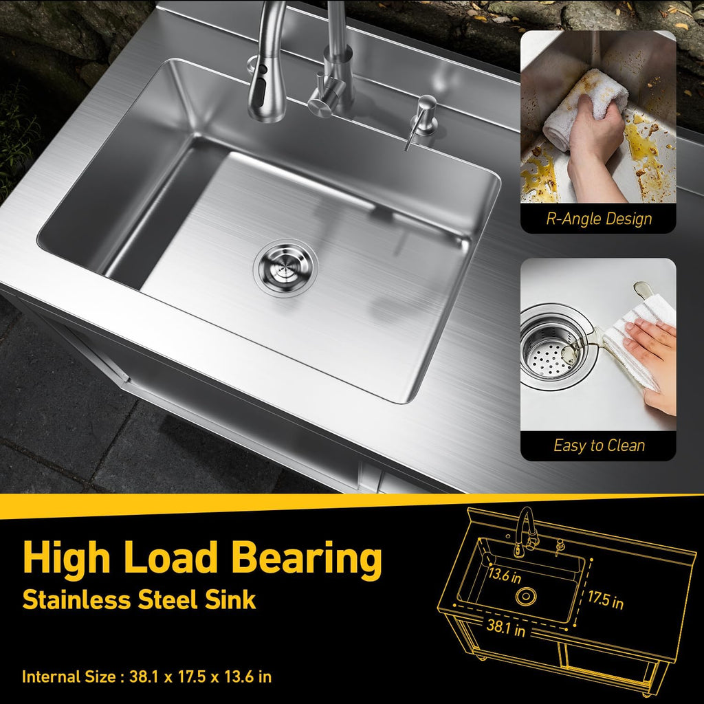 47" Utility Sink With Cabinet, 304 Stainless Steel, Outdoor Kitchen