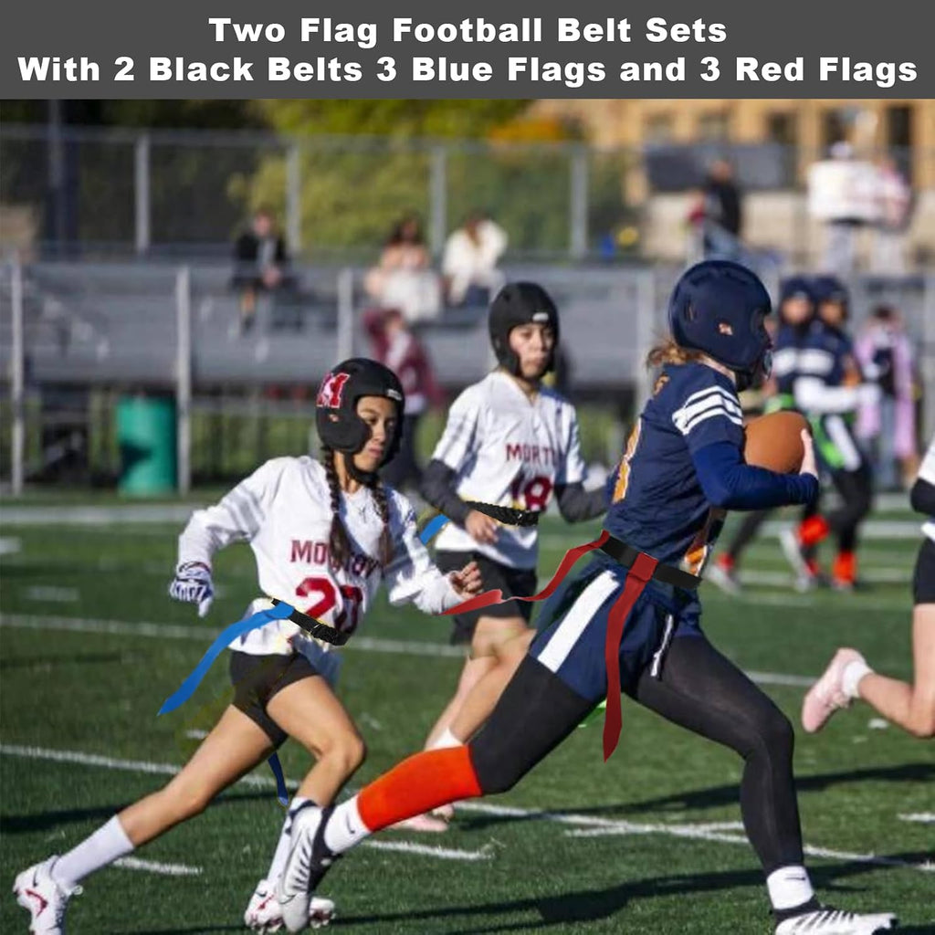 Flag Football Belts,2 Pack Adjustable Flag Football Set with Double Stainless Steel D-Ring Belt and 6 Flags for