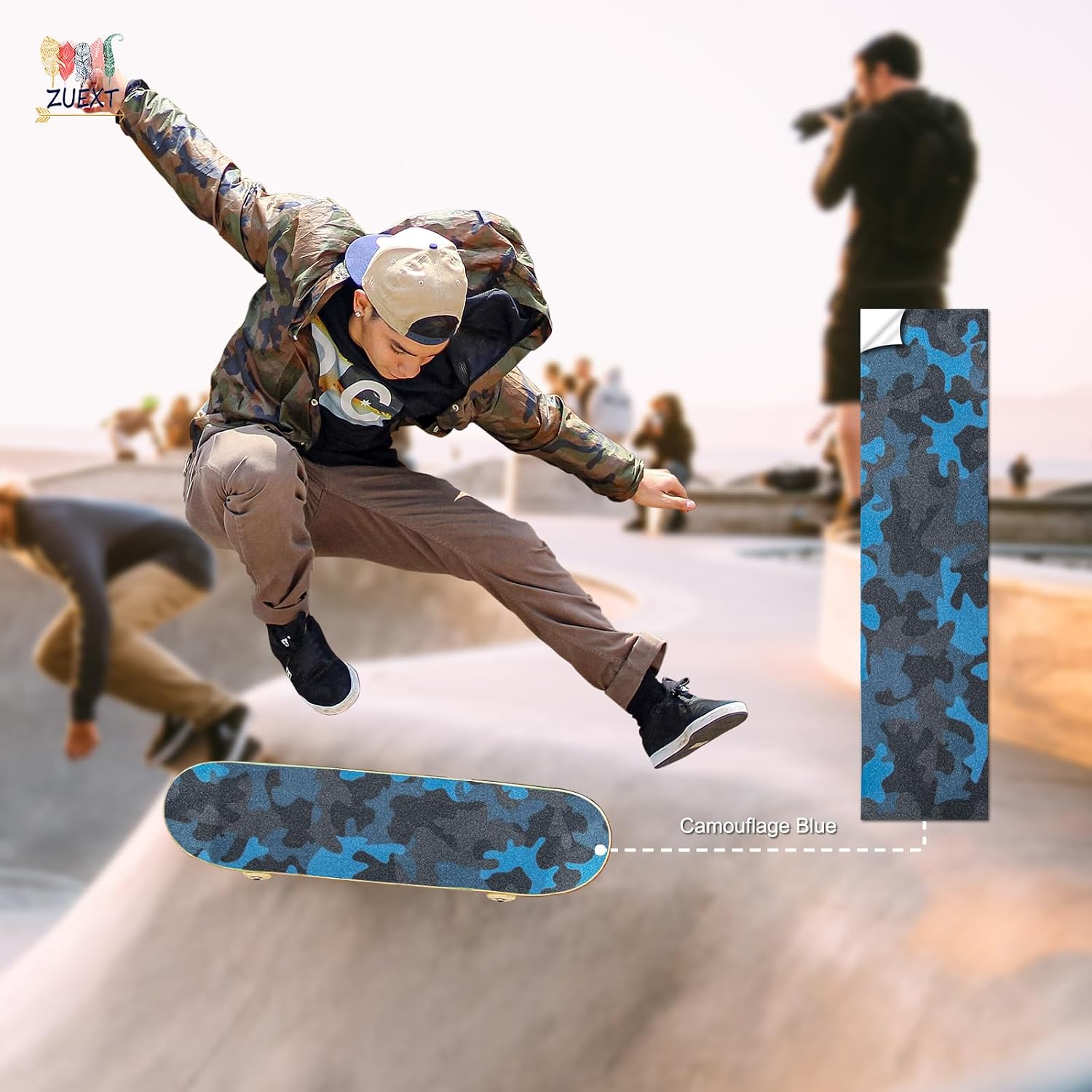 9" x 33" Blue Camo Skateboard Grip Tape 2 Pack (23x84cm) | Bubble Free, Waterproof, Griptape for Scooter Longboard