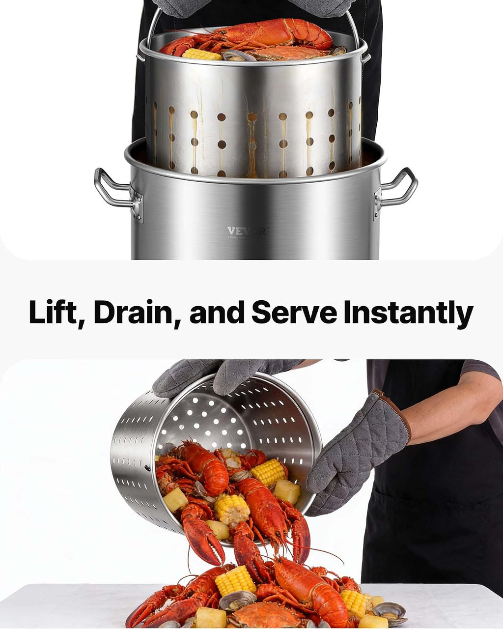 Stainless Steel Stockpot, 42 Quart Large Cooking Pots, Cookware Sauce Pot with Strainer, Lid, and Handle, Heavy Duty