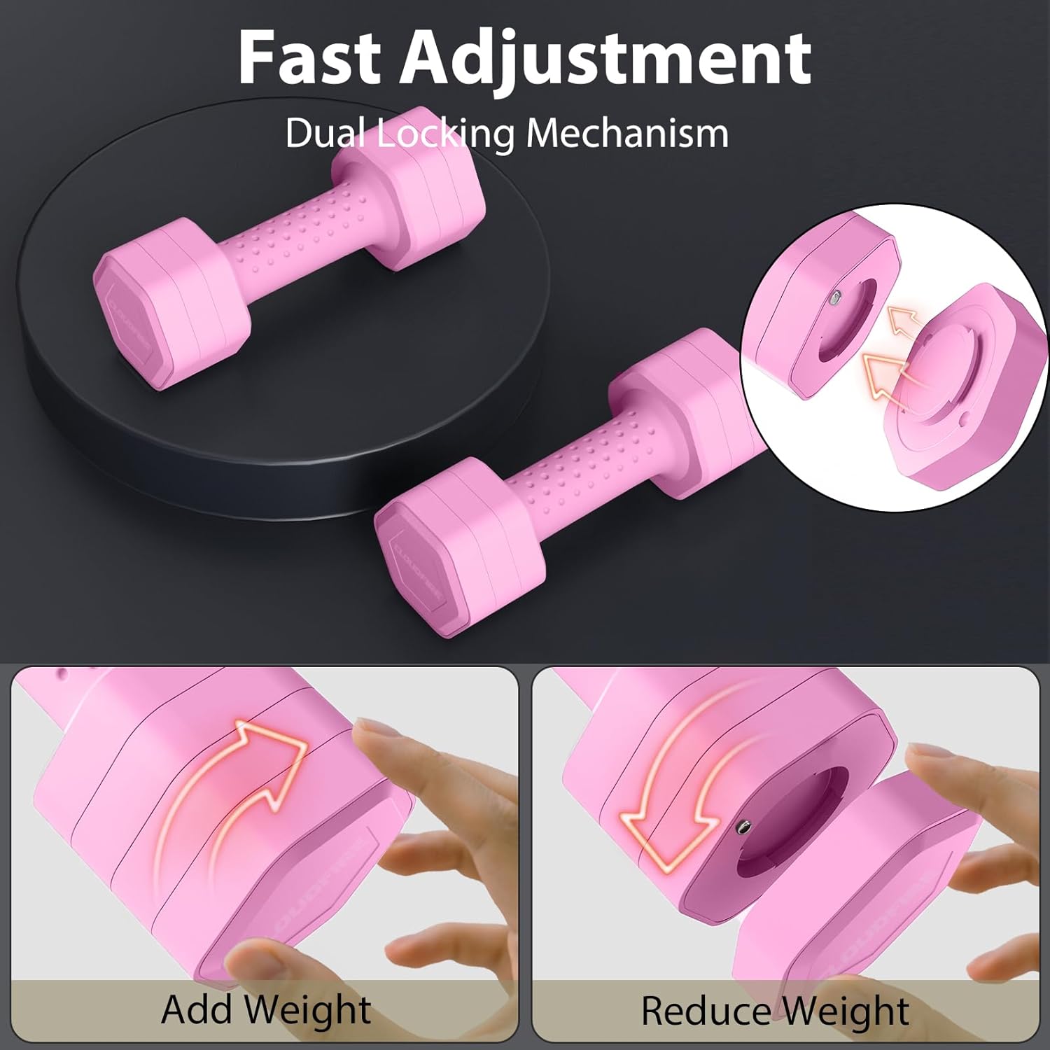 Adjustable Dumbbell Set of 2, 4 in 1 Free Weights Dumbbells Set, Hand Weights for Women at Home, 5 lb Dumbbells Set