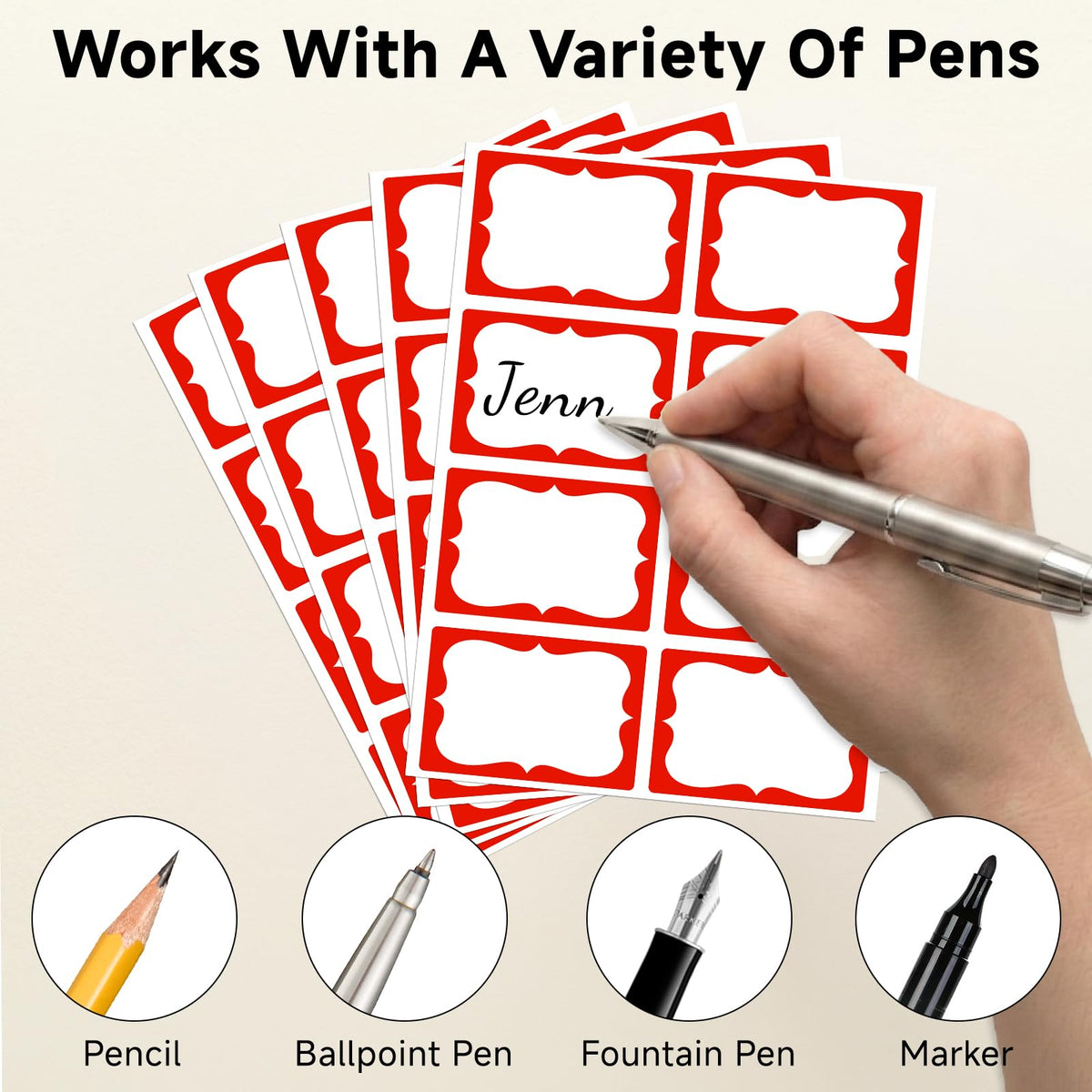 Red Name Tag Stickers - 200 Pcs 3'' x 2'' Name Label Stickers