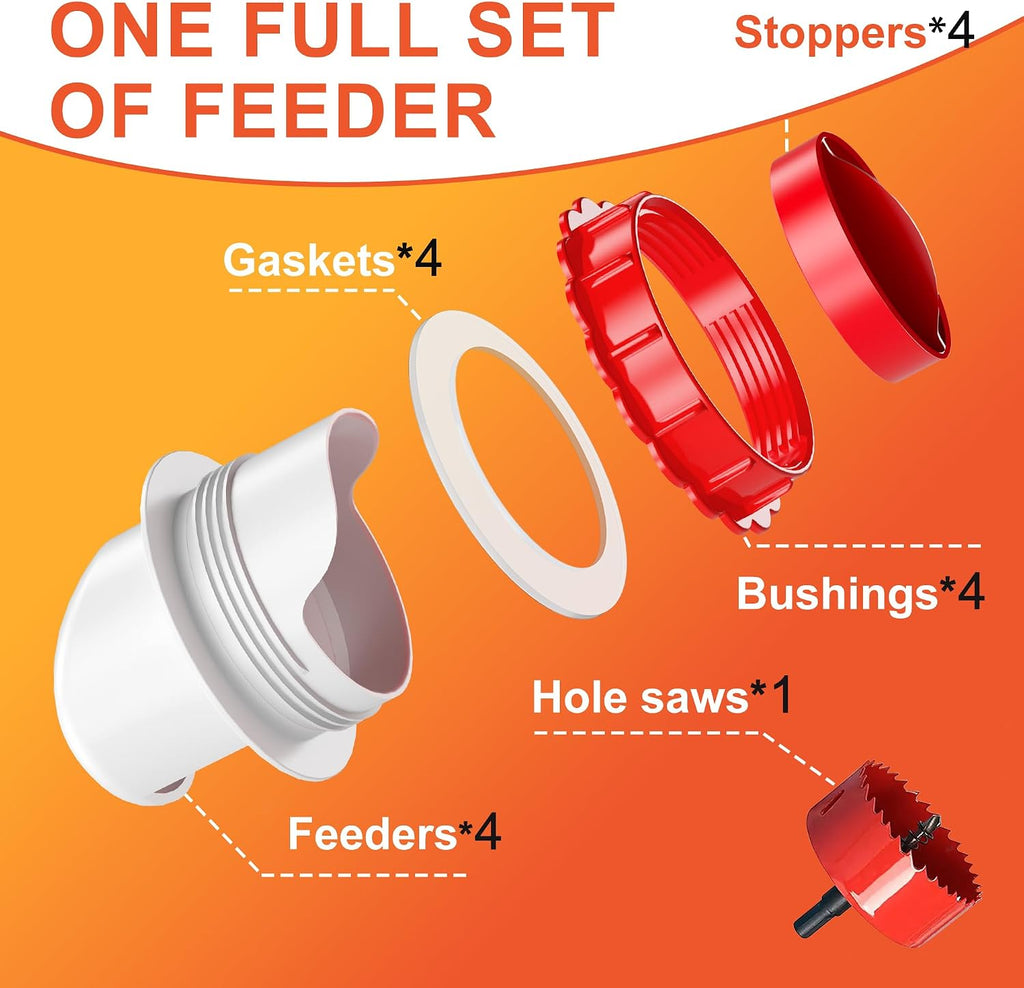 No Waste Chicken Feeders, DIY Automatic Poultry Feeder - 4 Ports Red