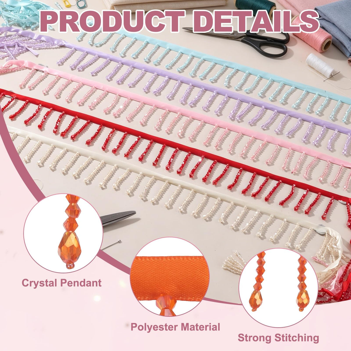 2 Yard 2.2 in Rhinestone Ribbon Tassel Irregular, Orange
