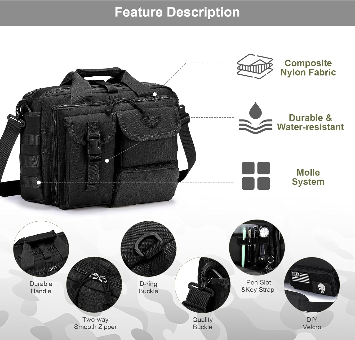 Tactical Messenger Bag,14inch/15.6inch/17.3inch Briefcase for Man Military Laptop Bag, Flight Work Bags for Pilots