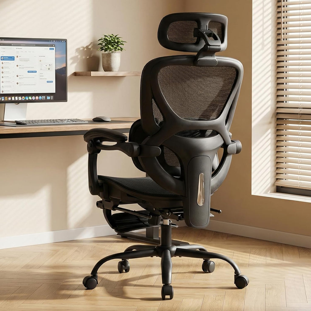 Ergonomic Mesh Office Chair with Footrest, Executive High Back Computer Desk Chair with 3D Adjustable Headrest &