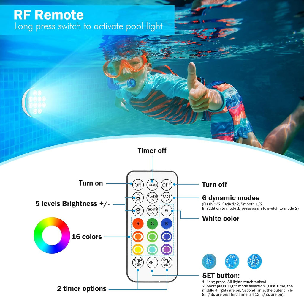 Pool Lights 4 Pack, for Above Ground Pools, Inground Pool | Rechargeable Submersible Pool Lights with Remote, IP68