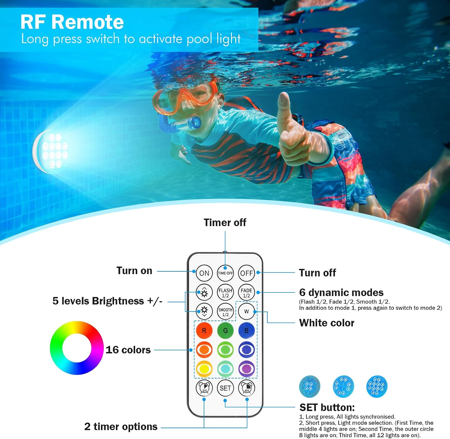 Pool Lights 4 Pack, for Above Ground Pools, Inground Pool | Rechargeable Submersible Pool Lights with Remote, IP68