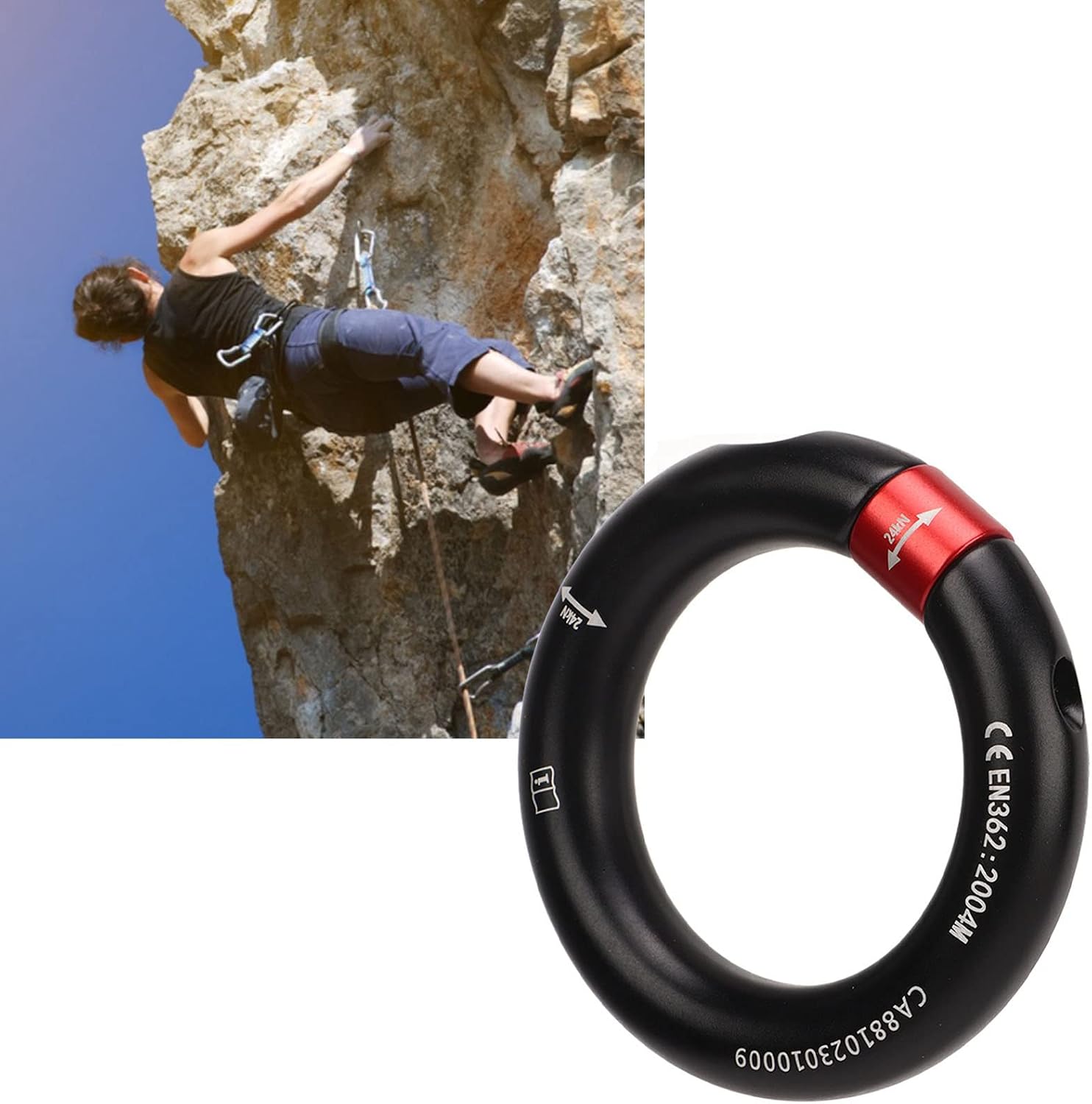 Rappel Ring Connector, Detachable Connector for Rock Climbing, Arborist, Hammock Connection Point, 12mm Opening (Black)
