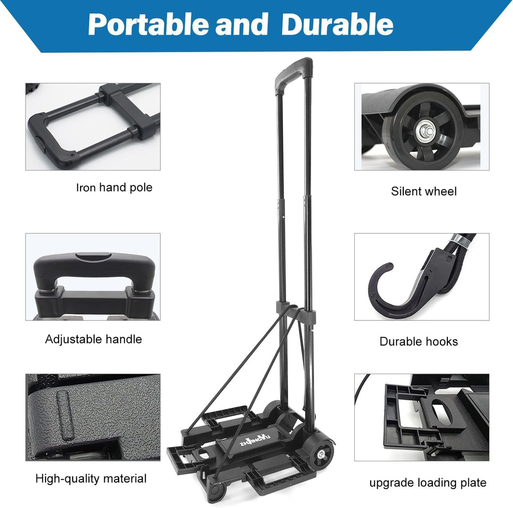 Folding Hand Truck Dolly Cart, Folding Cart Small Dolly with Wheels, | Lightweight Utility Dolly Expandable Baseplate