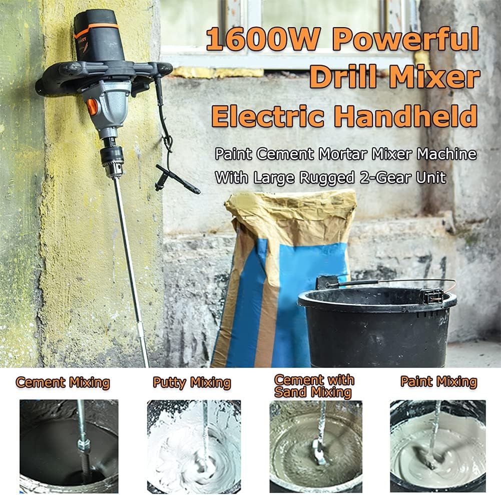 Mixer 13A Single Paddle Concrete Mortar Mixer, 5/8" Keyed Chuck, Soft Start, Come w/100mm Large Spiral Mixing Paddle