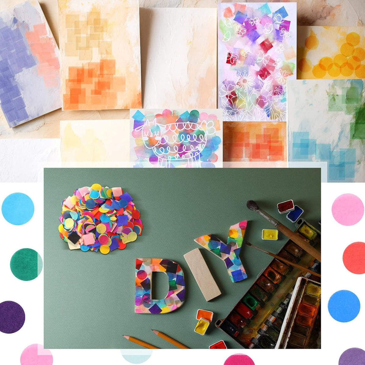 8000 Pcs Bleeding Tissue Paper 1 Inch Squares and Round