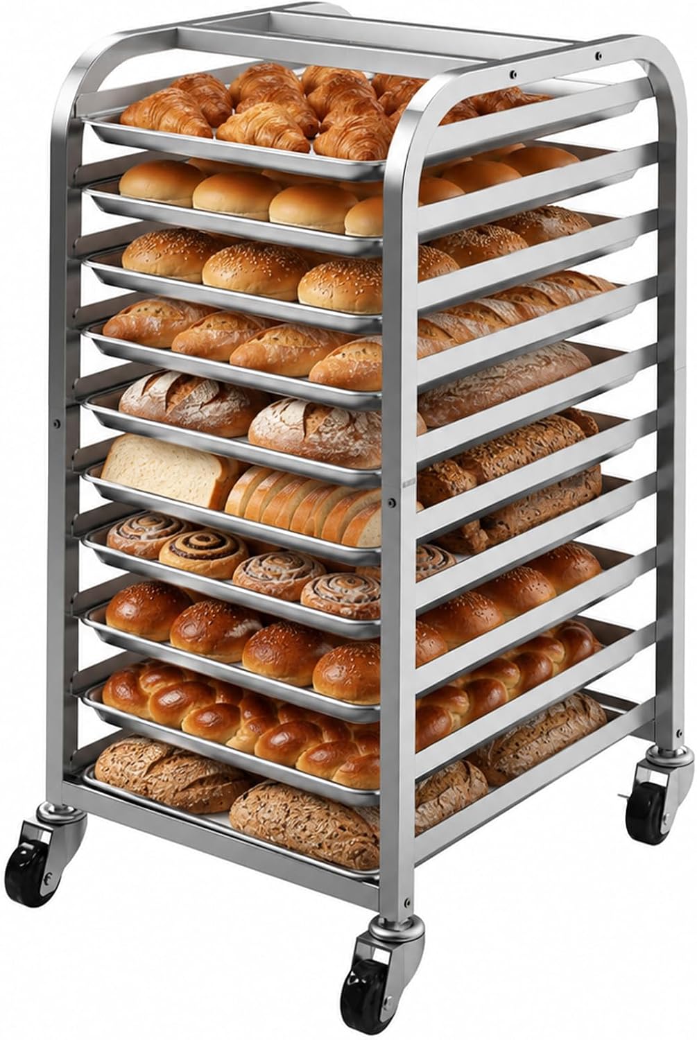 10-Tier Sheet Pan Rack with Wheels for Home Bakery Rolling Cart Fits 1/2 & 1/4 Sheet Pans, Commercial Grade Bread