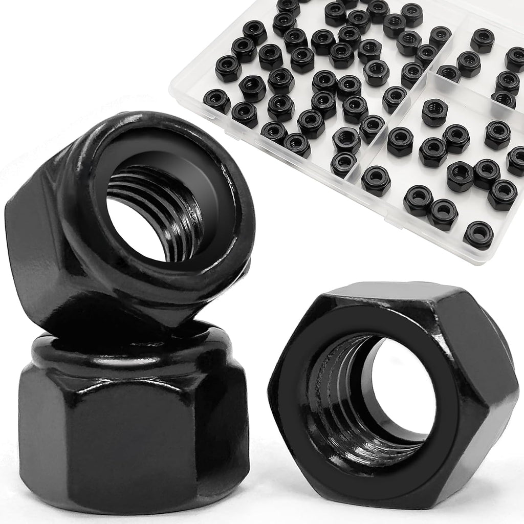 ZQZ 1/4-20 Stainless Steel Nylon Lock Nuts,65Pcs Nylock Insert Nut Black304