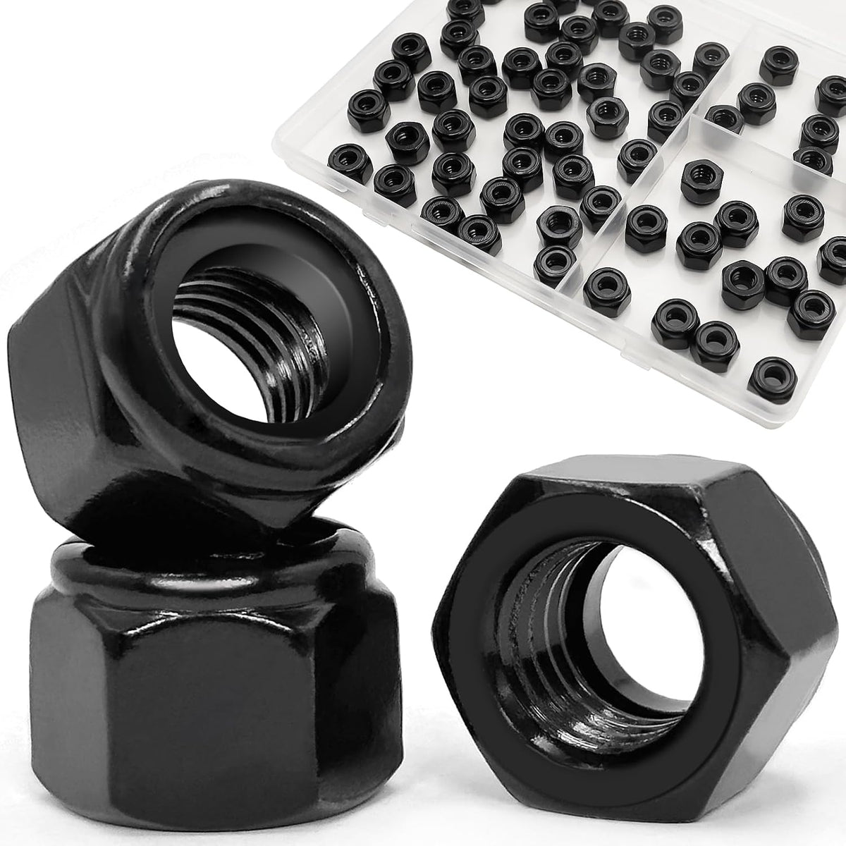 ZQZ 1/4-20 Stainless Steel Nylon Lock Nuts,65Pcs Nylock Insert Nut Black304