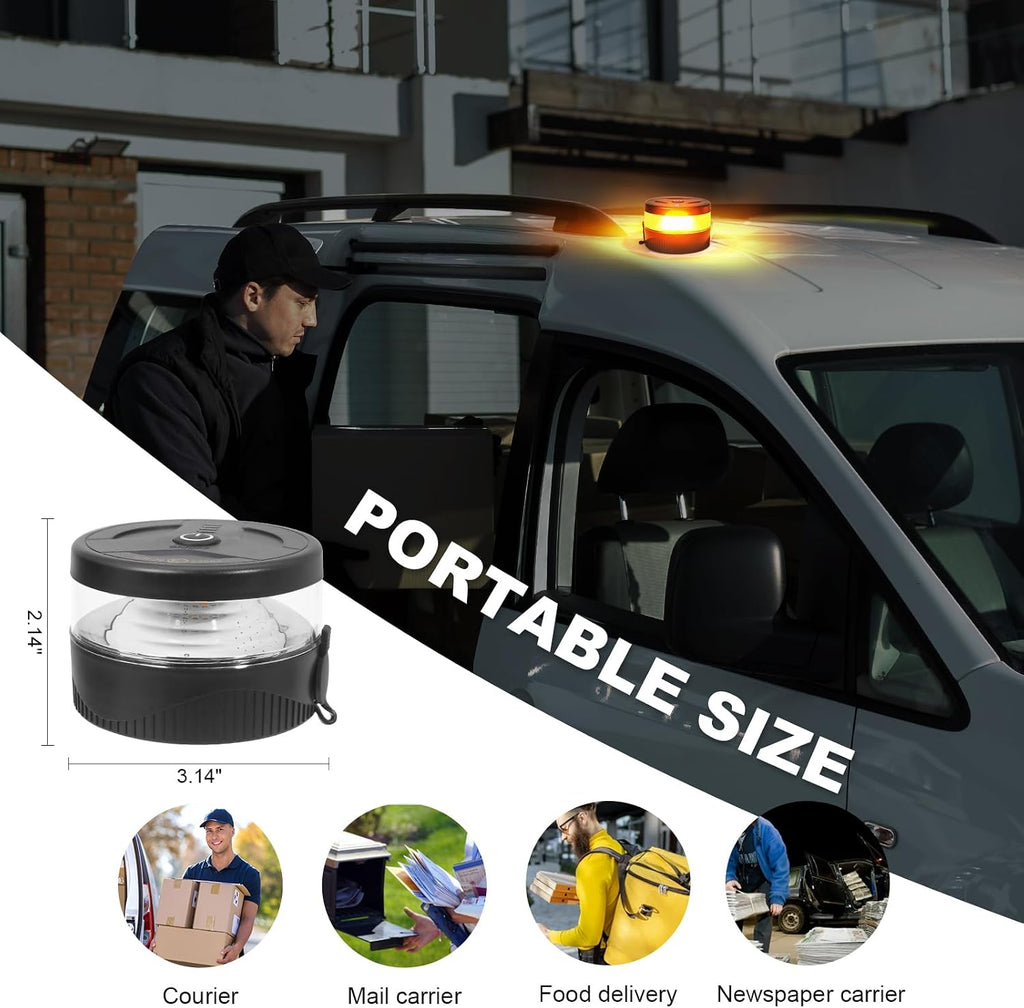 Magnetic Wireless Beacon Light, USB-C Strobe Light, Amber | Rechargeable, IP67 Waterproof, Mini Emergency Flashing