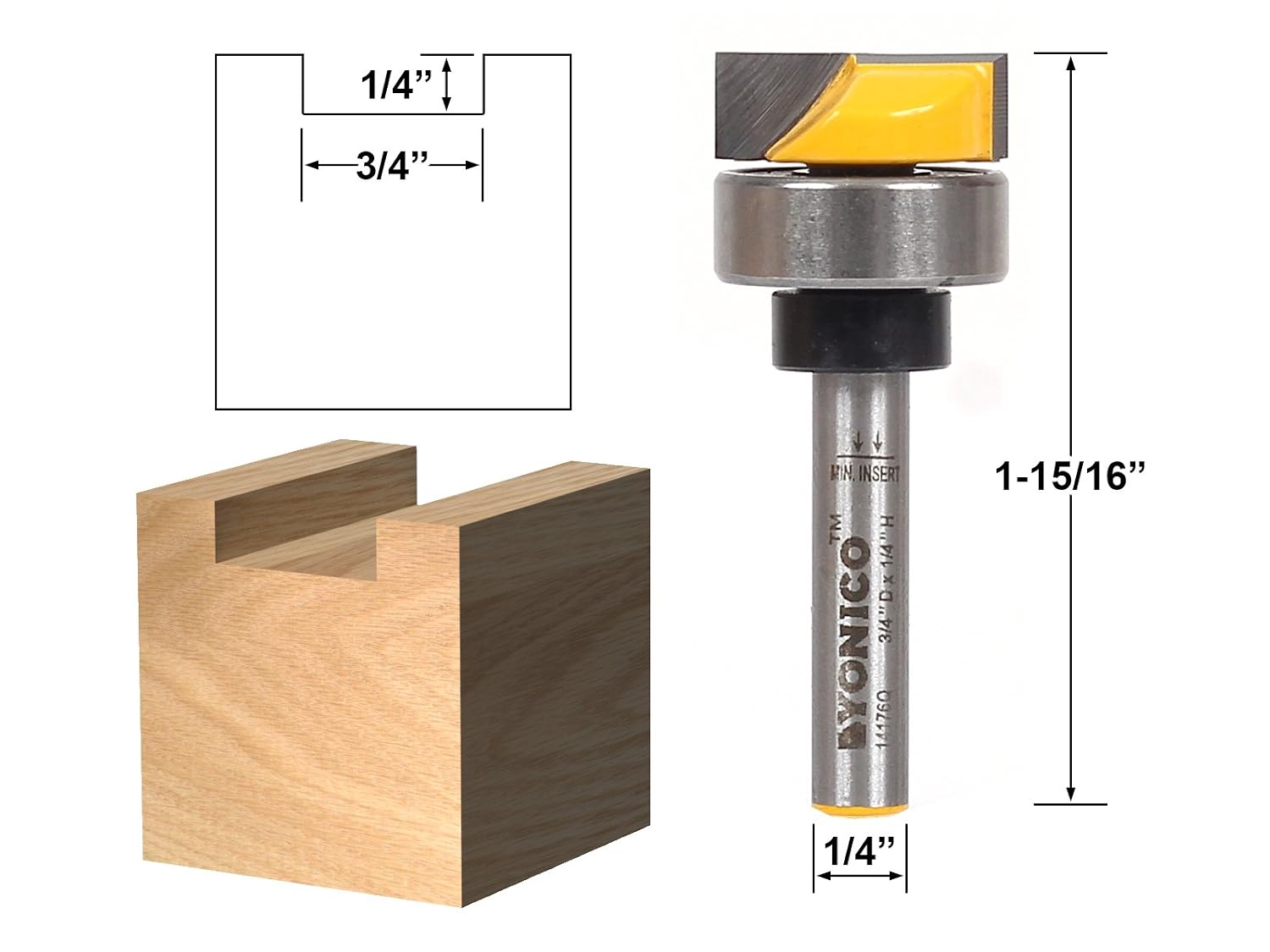 Flush Trim Router Bit Set 4 Bit 3/4-Inch Diameter 1/4-Inch Shank 14425q