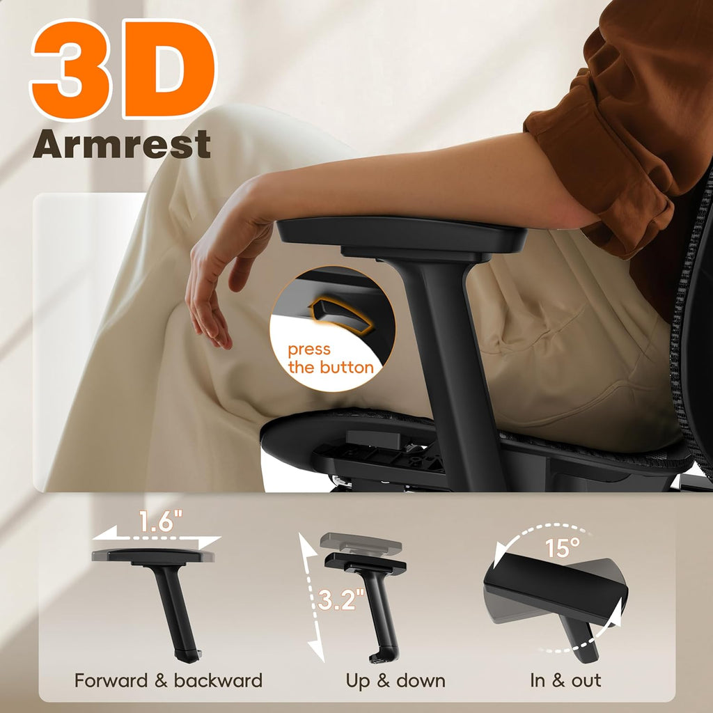 Ergonomic Office Chair with Footrest, 135° Reclining Desk Chair with Adjustable Lumbar Support,3D Armrest,Headrest &