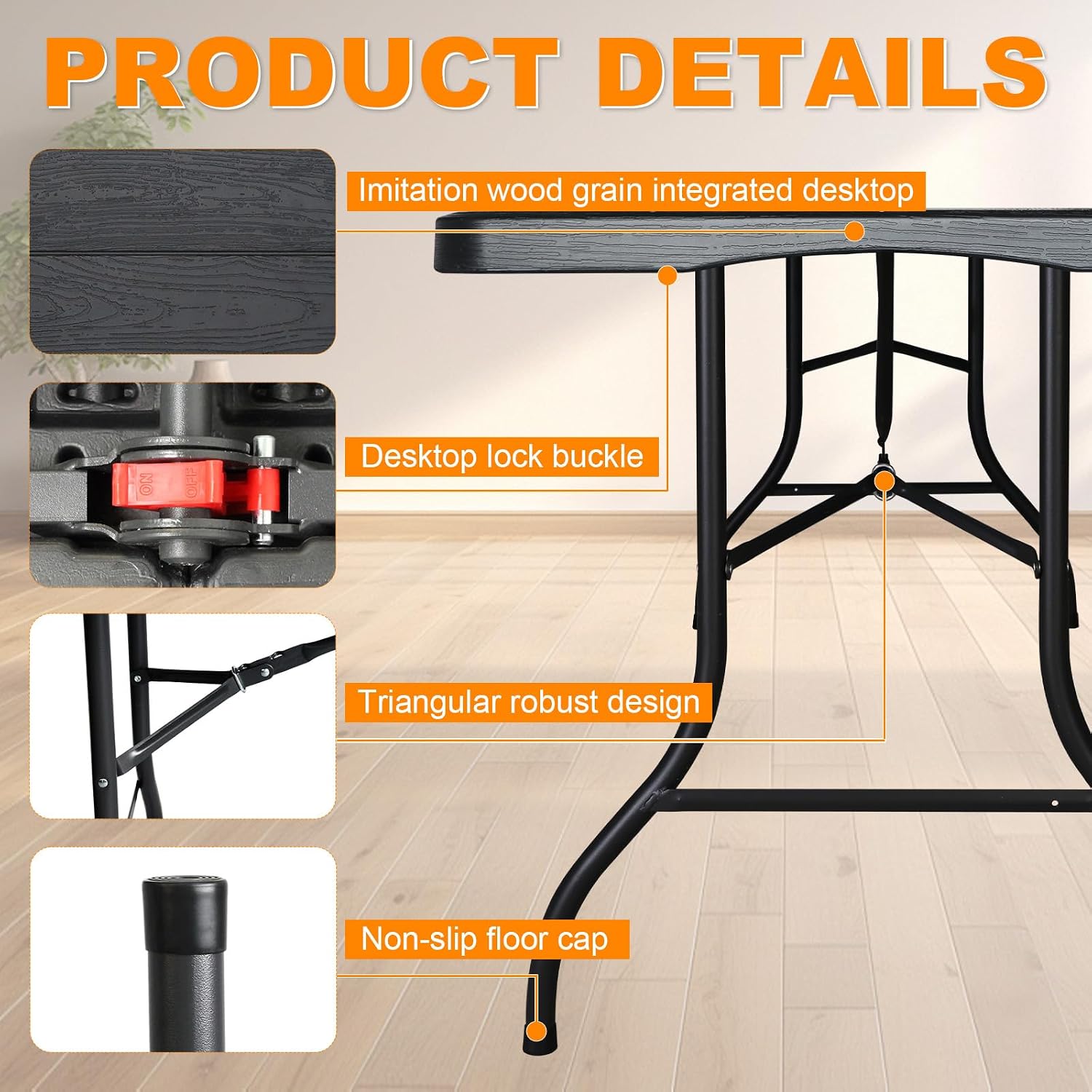 6ft Folding Table, Portable Heavy Duty Plastic Fold-in-Half Utility Table for Indoor/Outdoor Use, Dining, Camping