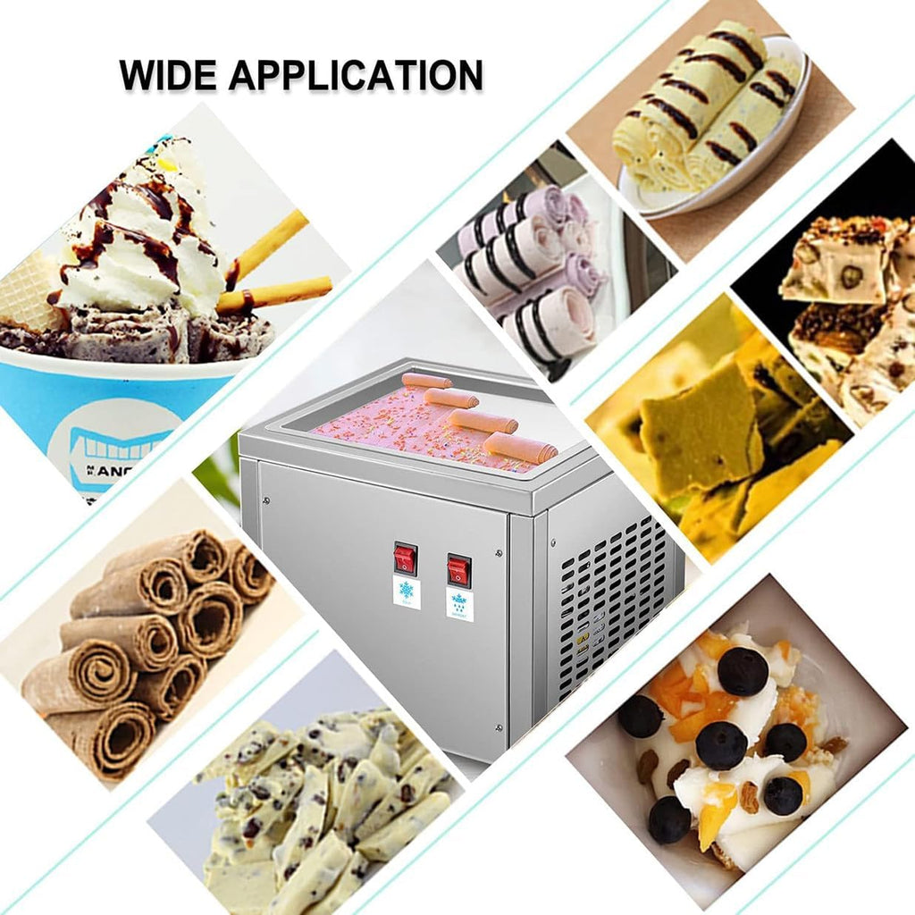 220W Commercial Rolled Ice Cream Machine, Stainless Steel Stir-Fried Ice Cream Roll Maker, Yogurt Fry ice Cream