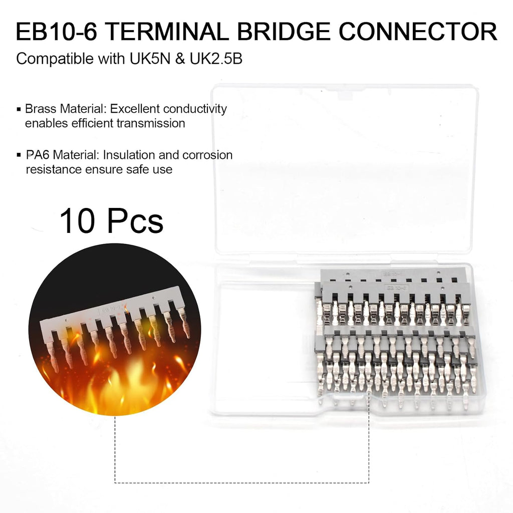 10Pcs EB10-6 Terminal Bridge Connector, DIN Rail Side Plug-in Block