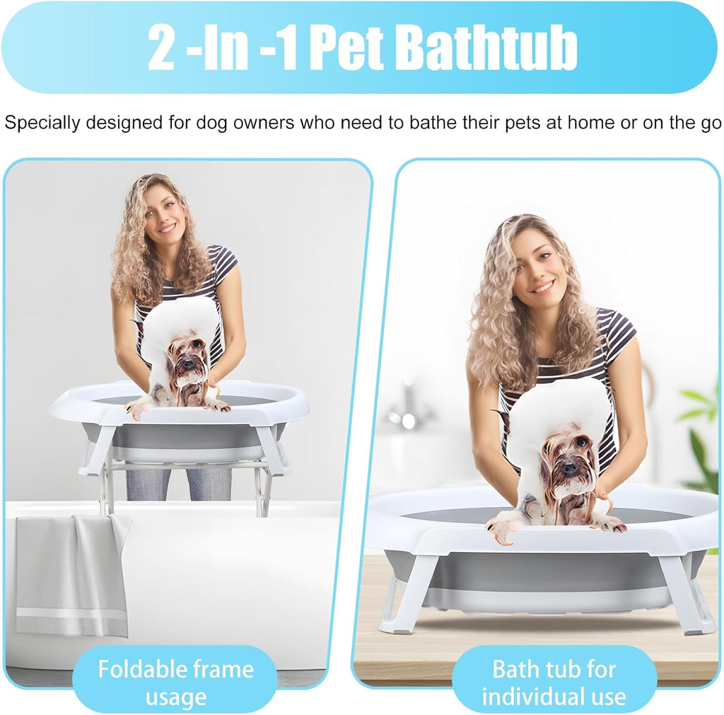 2 in 1 Dog Bathtub Dog Washing Station, Collapsible Elevated Pet Bath Tub for Dogs Cats Bathing and Grooming