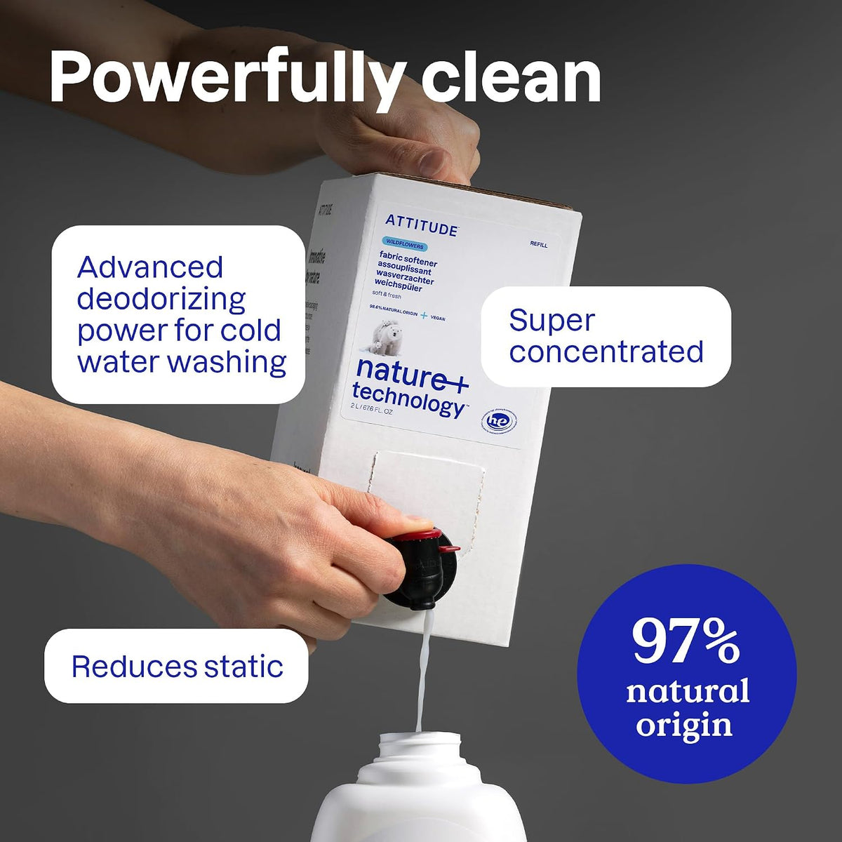 ATTITUDE Liquid Fabric Softener, Plant Based, Wildflowers, 40 Loads