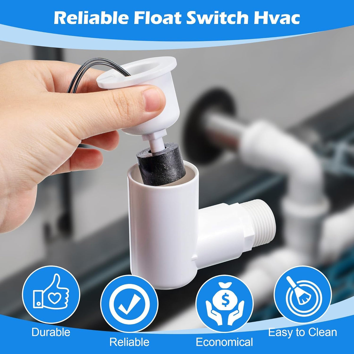6 Pack SS2 Float Switch for Easy Installation, AC Float Switch with 3/4 Inch Adaptor and 6ft Wire, Water Level Accessory for HVAC System with Condensate Overflow Detection