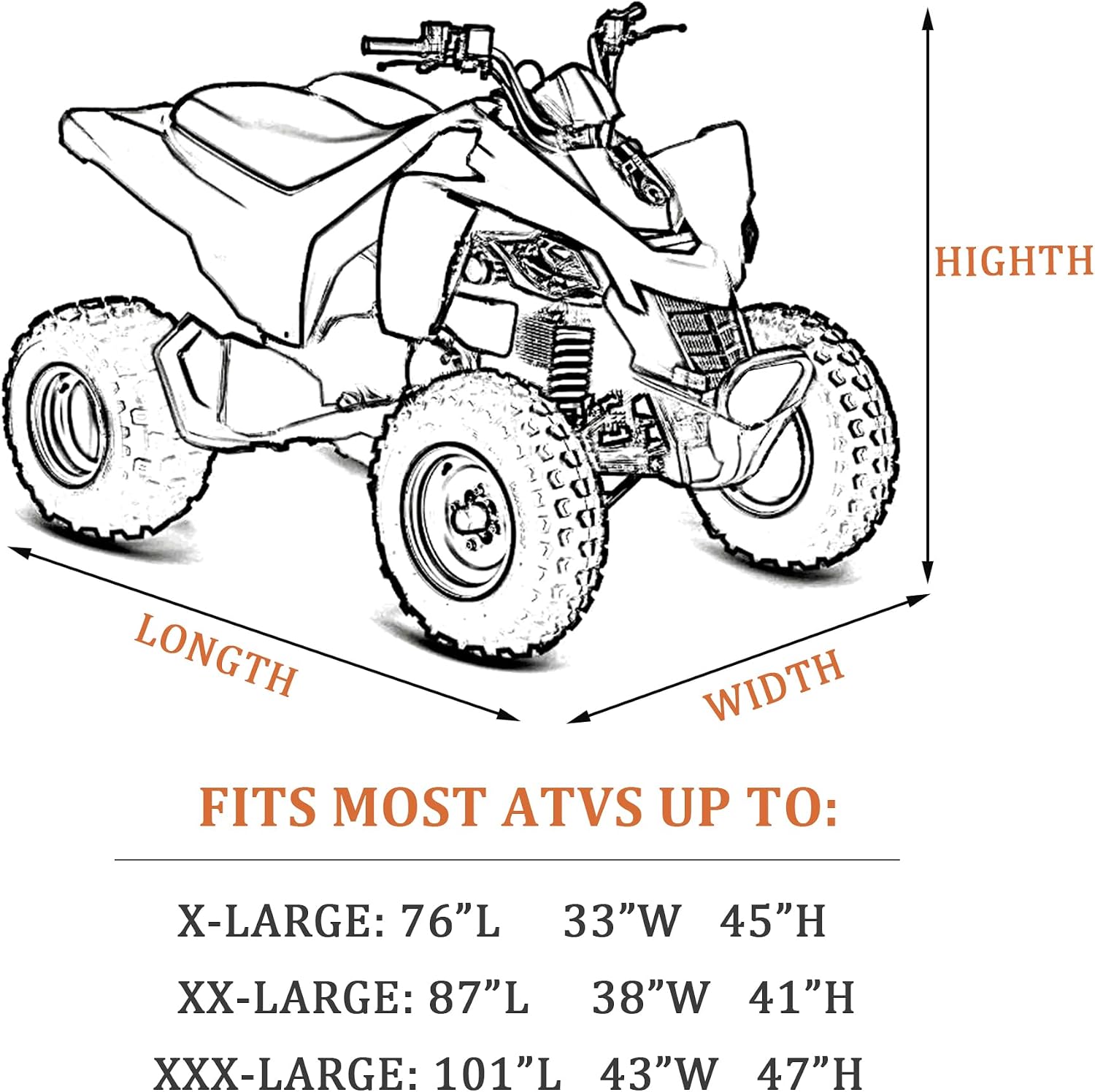 ATV Cover Waterproof Quad Bike Cover, 4 Wheeler Cover XL 76in | all weather outdoor storage protection, heavy duty