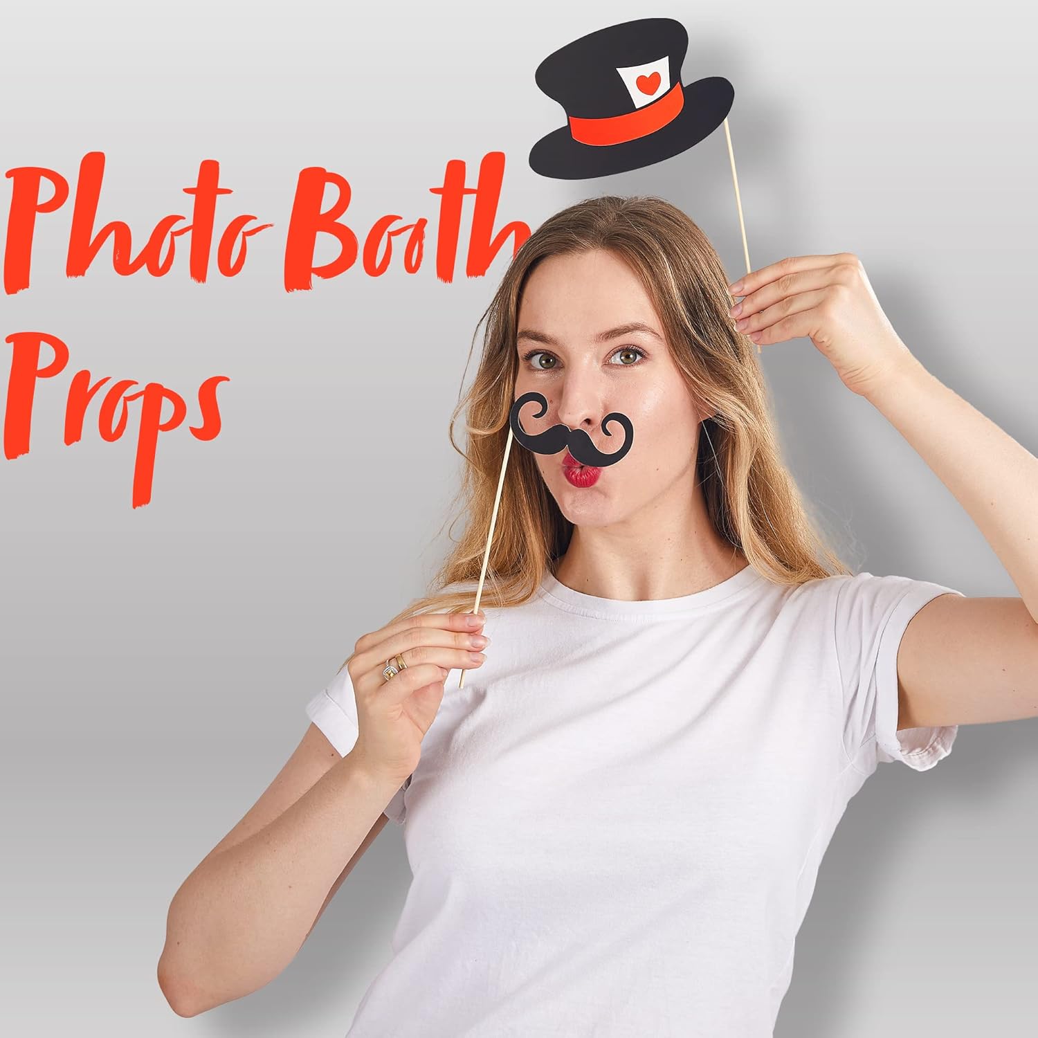 Toy Photo Booth Props 66 Pieces，Multicolor Kit for Graduation Wedding Party Supplies Favors，with Stick, Hats