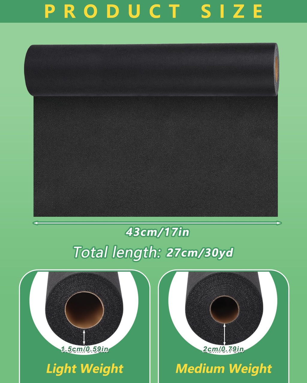 Black Medium Weight Fusible Interfacing for Sewing 17" X 30yd | Interfacing Fabric for Sewing, Iron-On Non-Woven