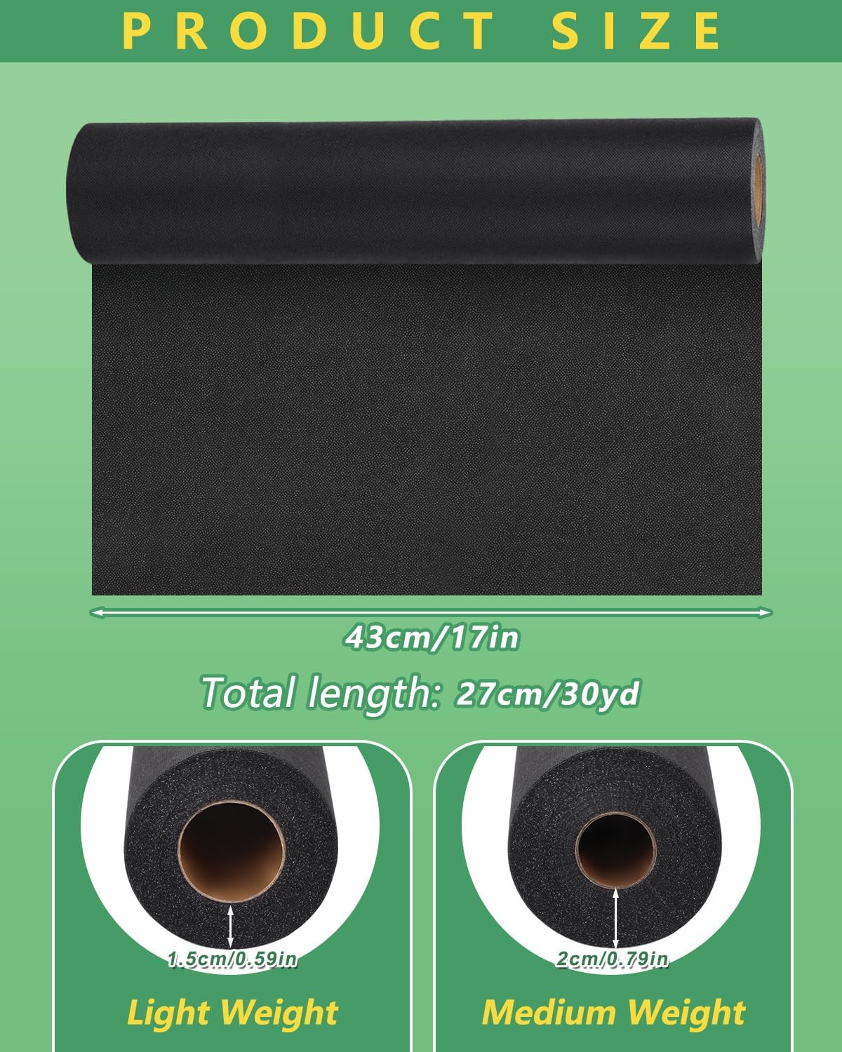 Black Medium Weight Fusible Interfacing for Sewing 17" X 30yd | Interfacing Fabric for Sewing, Iron-On Non-Woven