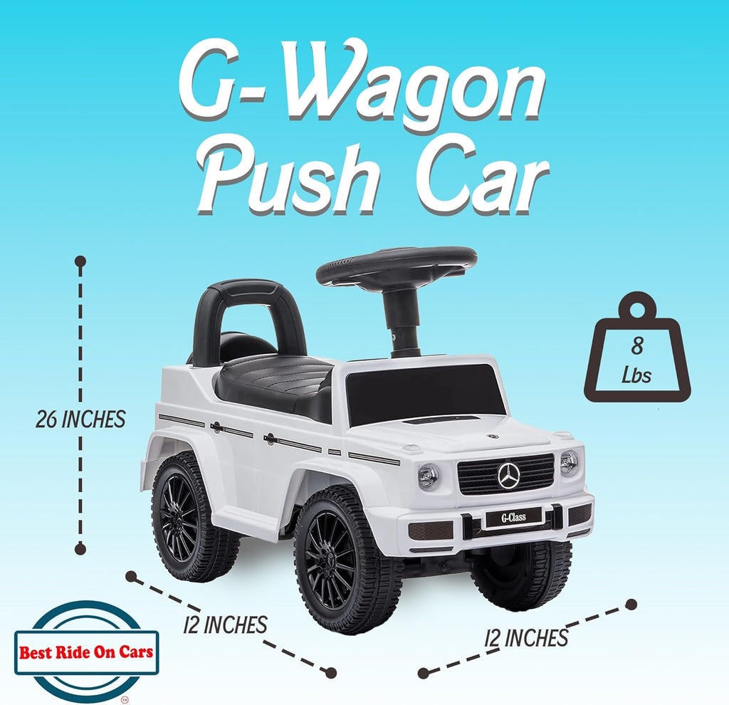 Kids Outdoor Stroller Mercedes G-Wagon Push Car with Working Lights, Horn, and Music for Ages 1 to 3 years, White |