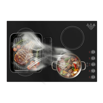 Induction Cooktop with Downdraft 30", GTKZW 4 Burner Built-In Electric Stove 6600W, BBQ Bridge Burner & Recirculating