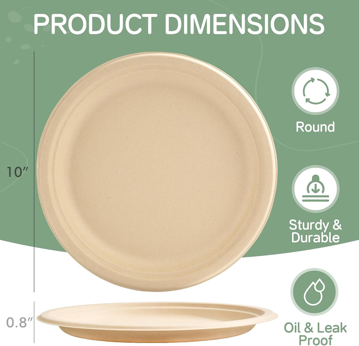 10 Inch [125 Pack] Compostable Paper Plates