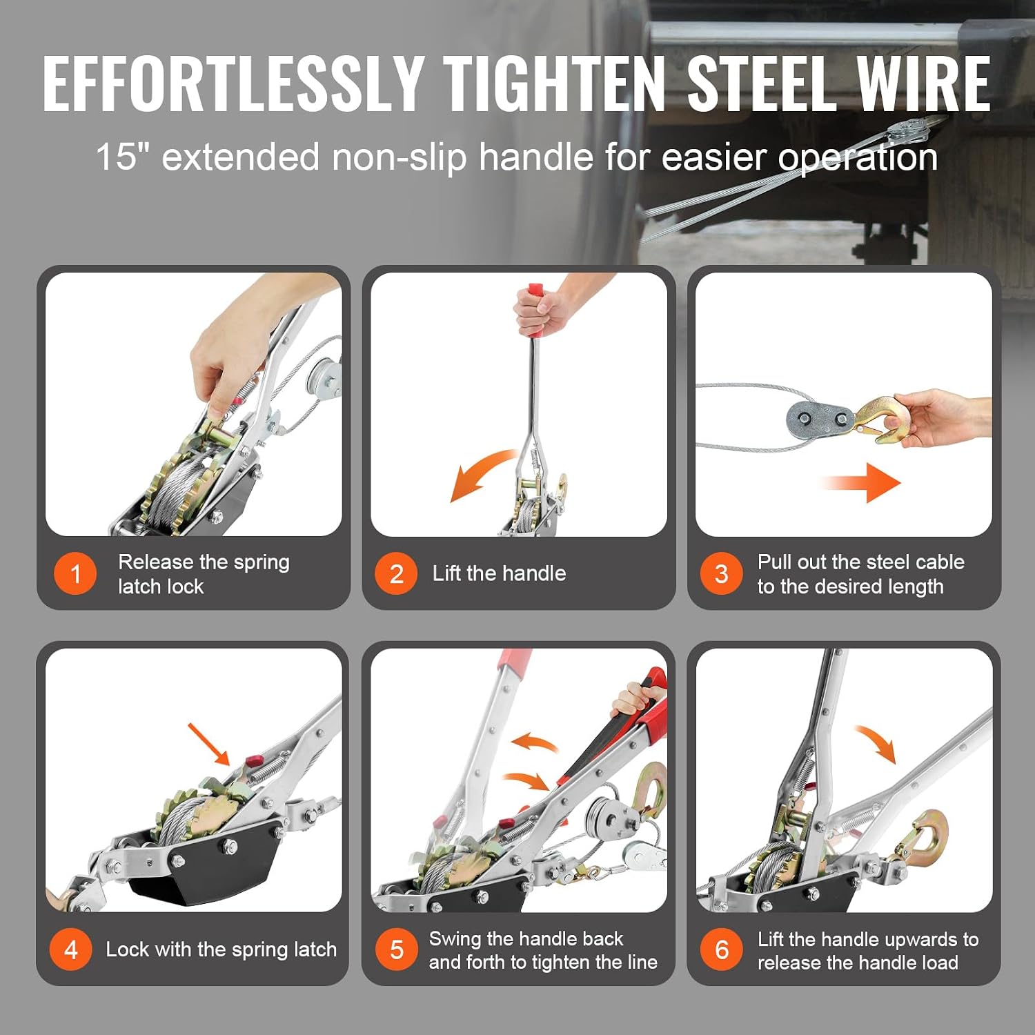 Come Along Winch, 2 Ton (4,409 lbs) Pulling Capacity, 12 ft Steel Cable, 2 Hooks, Heavy Duty Ratchet Power Puller