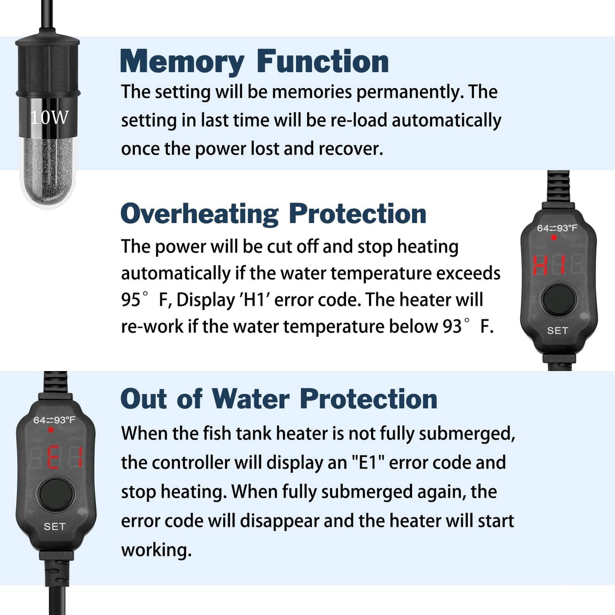 Adjustable Mini Aquarium Heater, 10W for Tanks 1-2 Gallons