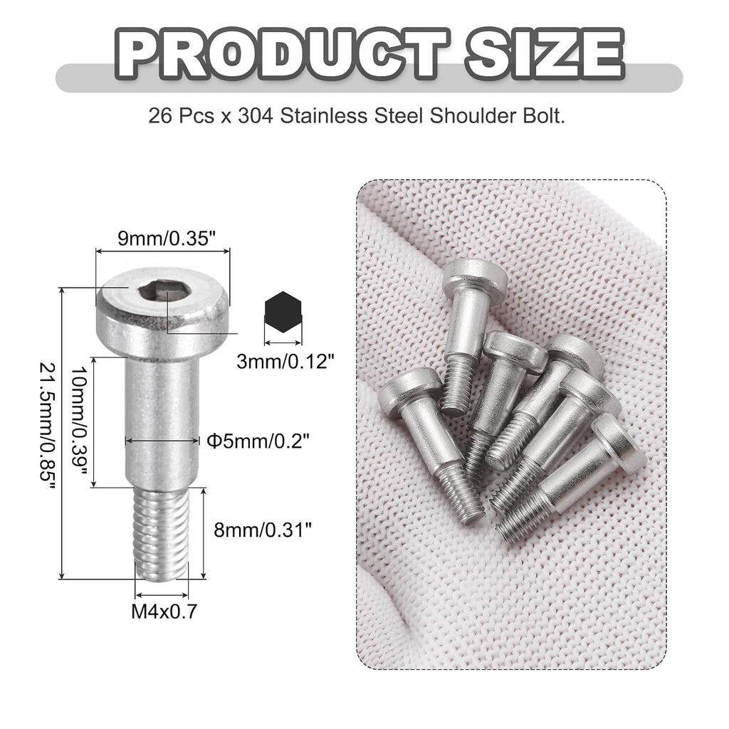 MECCANIXITY 26Pcs 304 Stainless Steel Shoulder Bolt 5mm Dia 10mm L M4x0.7
