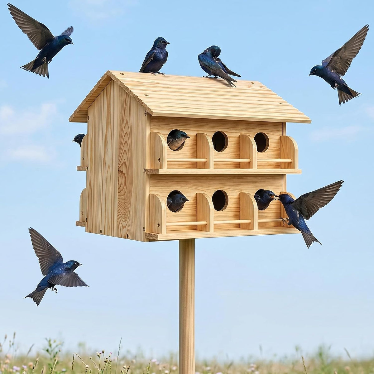 Purple Martin Bird House, 12-Room Wooden Bird Houses for Outside, Large Solid Wood Purple Martin House, Weatherproof