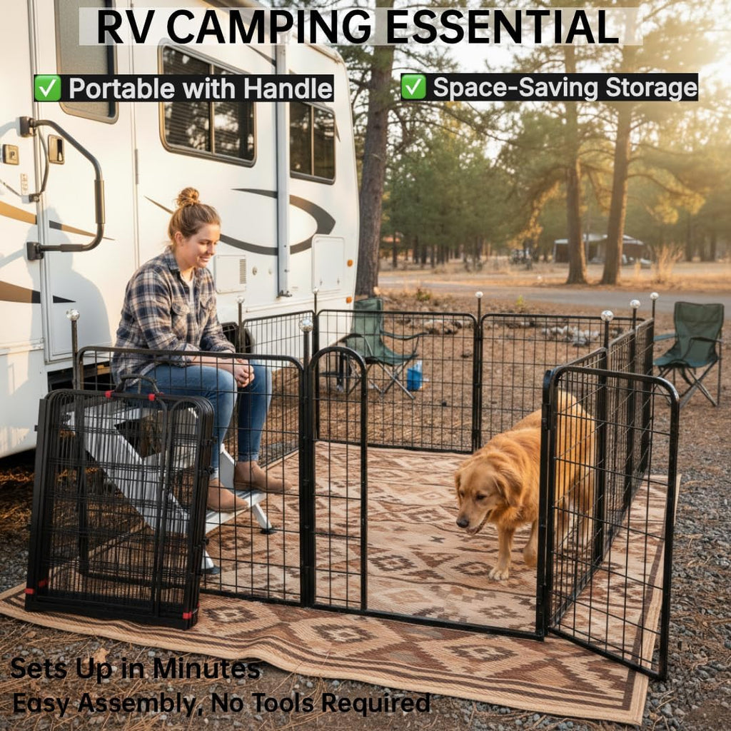Portable Dog Crates & Playpen, 32'' Metal Pet Pen for Small/Medium Dogs, Easy-Carry Straps, Ideal for Indoor/Outdoor