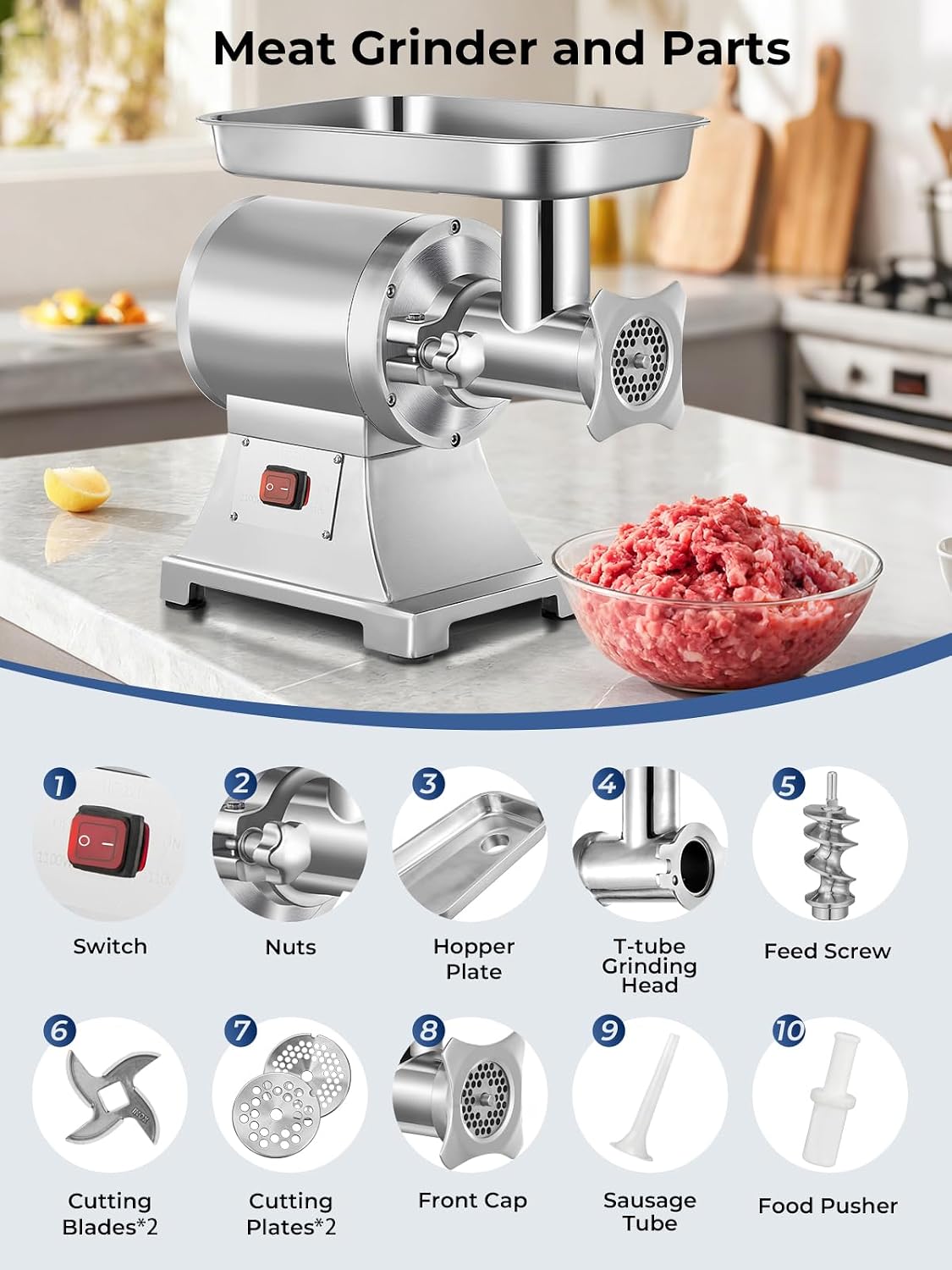 Commercial Meat Grinder, 1100W Electric Meat Grinder Heavy Duty