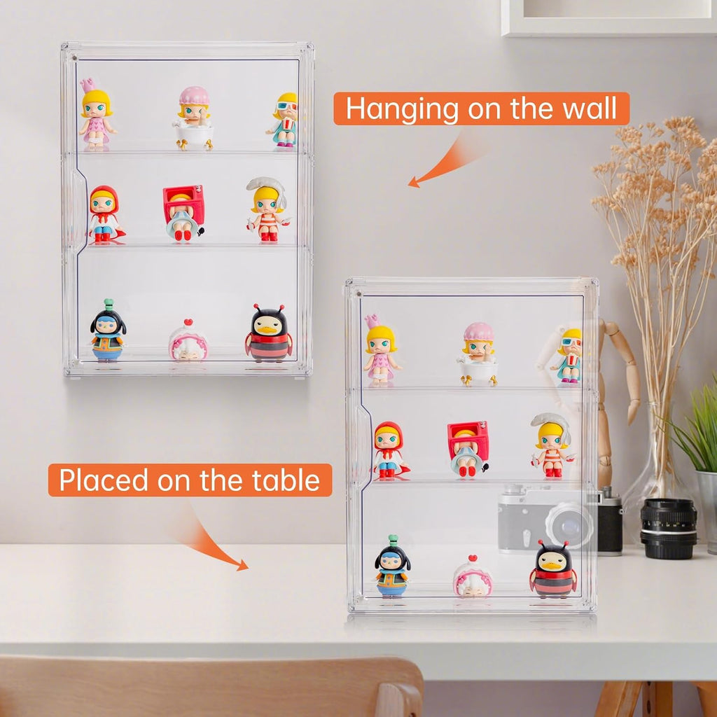 3 Tiers Clear Display Case for Figures, Acrylic Storage Organizers Box with Magnetic Door, Wall-Mounted Dustproof