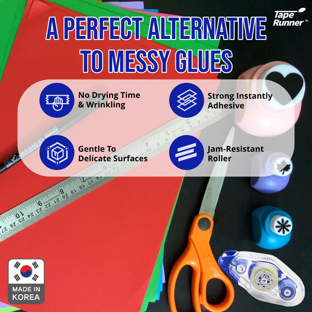 Double Sided Adhesive with Dispenser Roller Included - Acid Free, Sticky, Clear & Transparent - Ideal for